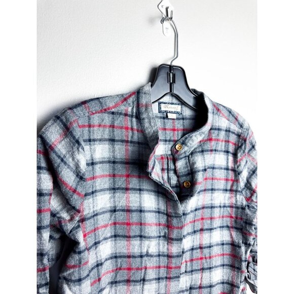 Ethereal Split Open Back Flannel Plaid Button Down Womens Gray Small - Picture 2 of 9